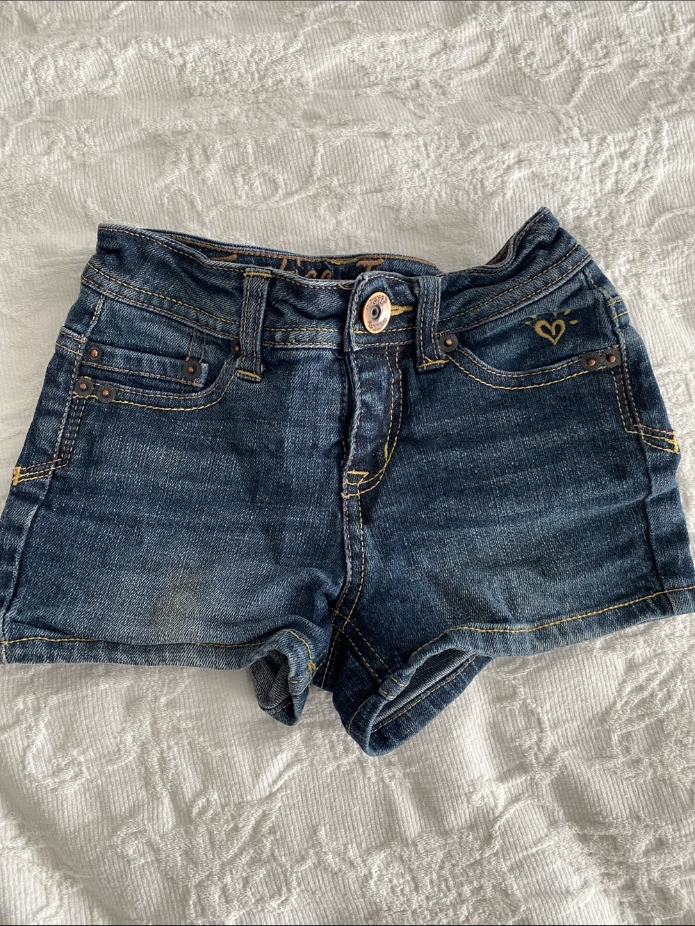 Justice Dark Blue Denim Shorts with Gold Heart Detail